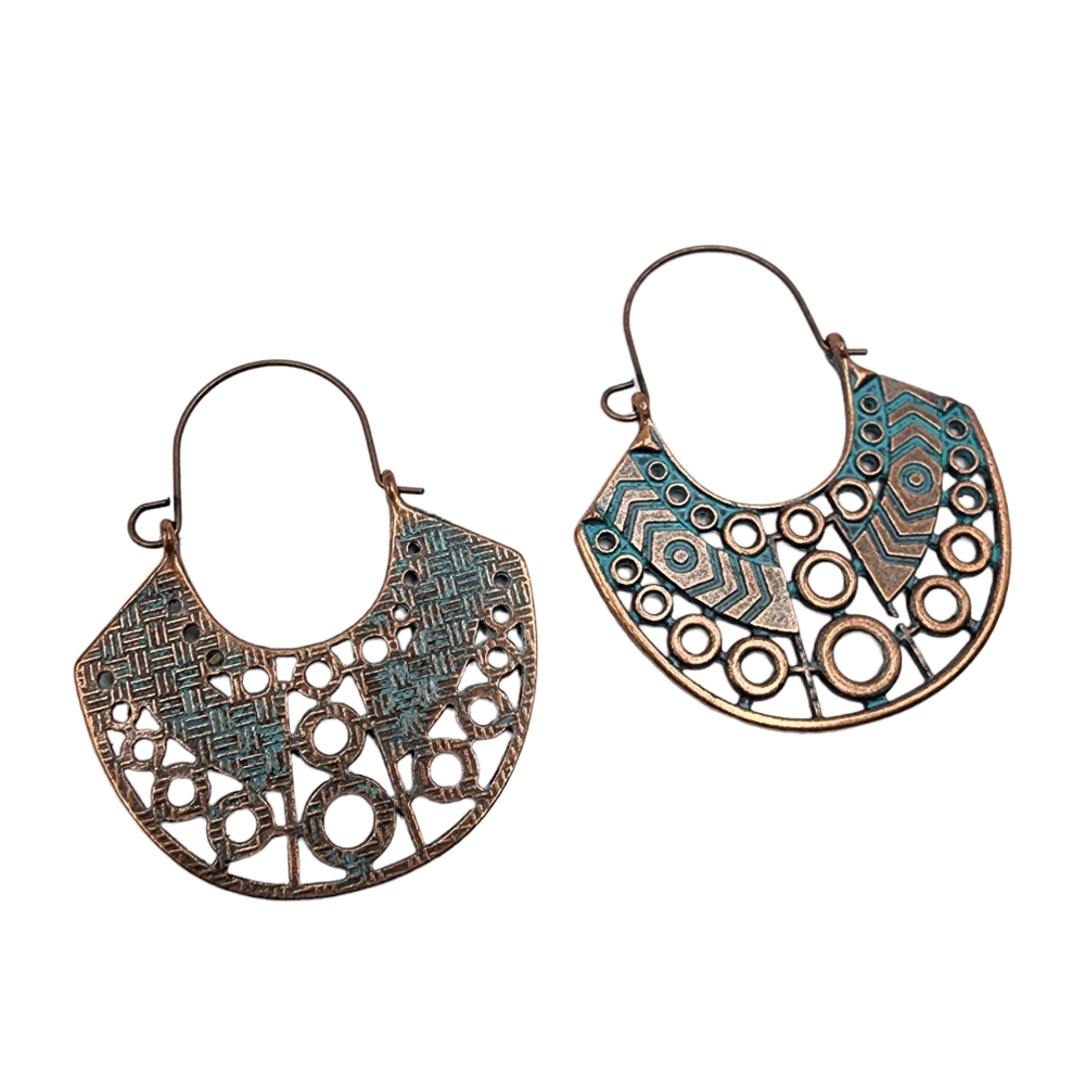 Aria Bronze Tribal Earrings Bohemian Jewelry Vintage Style Ethnic Blue Metal - Picture 2 of 2